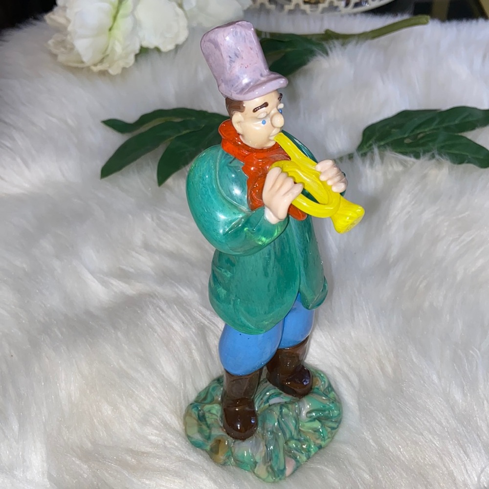 Bohemia Glass Murano Glass Figurine Crying Musician Multi Colors Made in Czech